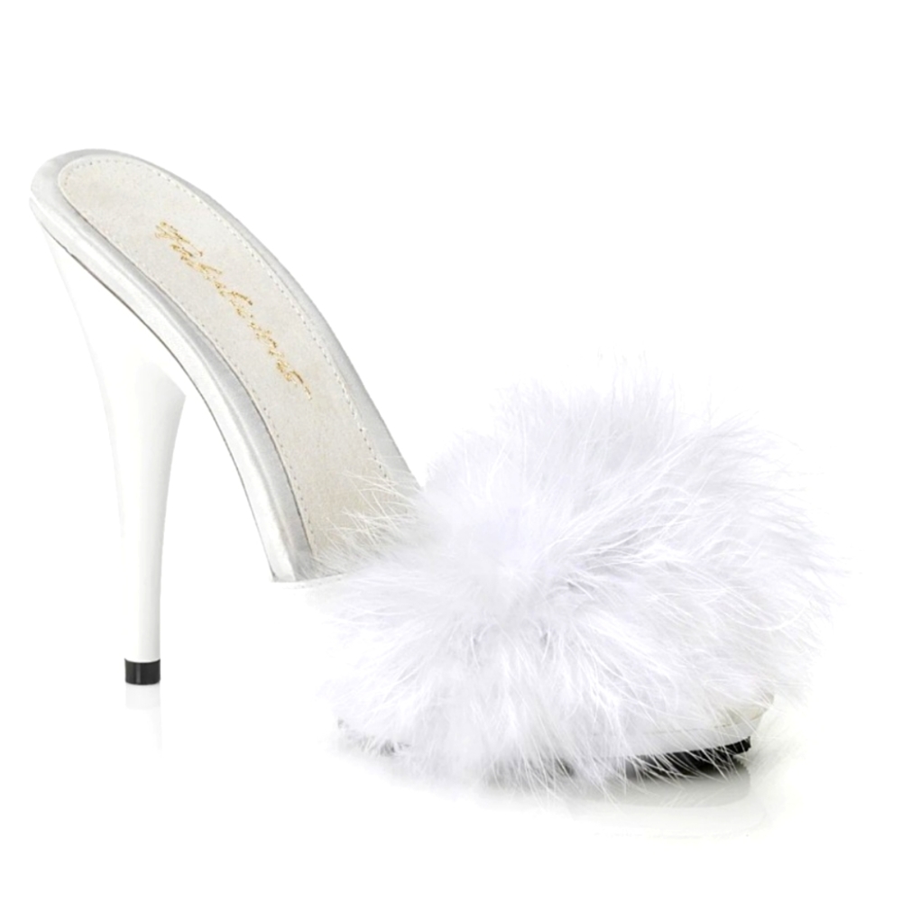 NEW Pleaser Fabulicious Poise-501F 5 inch Platform Marabou Slide Heel Sandals 7